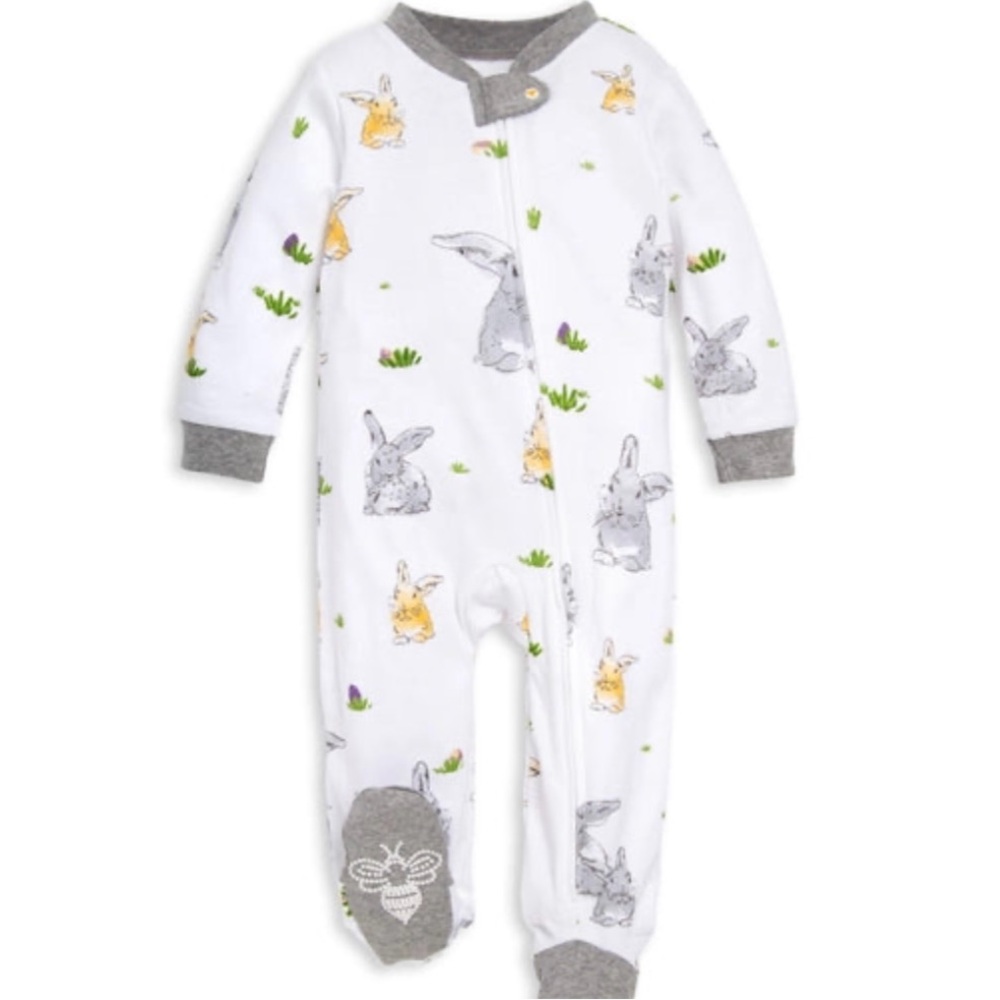 Burt's Bees Baby Gray and Yellow Animal Print Footie